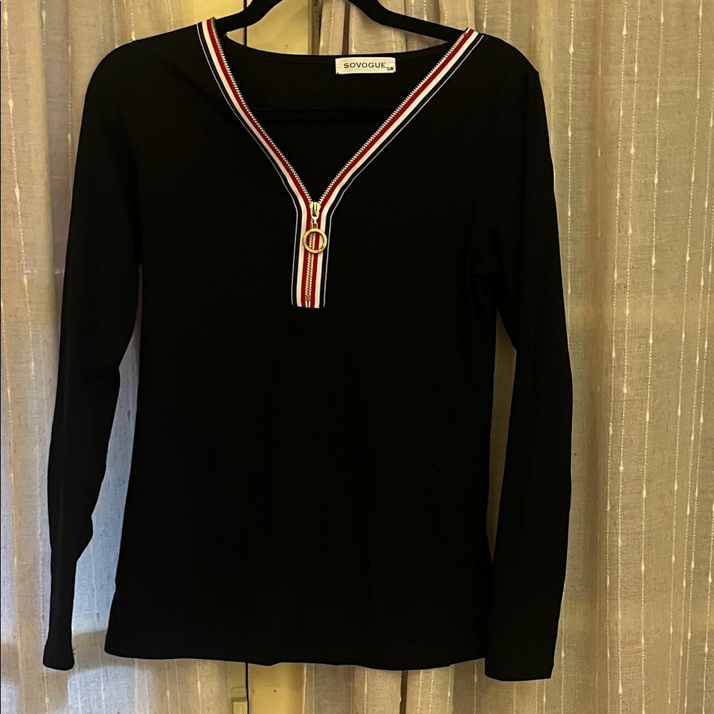 SoVogue Black V-Neck Long Sleeve Top s/m